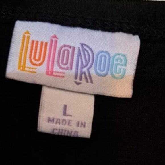 LuLaRoe Black Julia Casual Midi Crew Neck dress Multicolor Sleeves Size Large - Picture 3 of 6